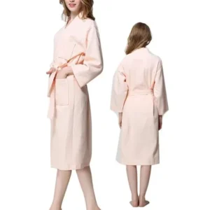 Lady Cotton Bathrobe Belted Spa Robe Knee-length Sleepwear Pink XL