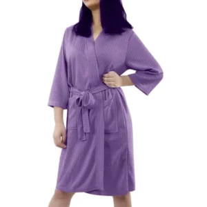 Unique Bargains Women's Turkish Cotton Waffle Kimono Short Robe S/M Purple