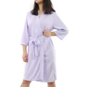 Unique Bargains Women's Turkish Cotton Waffle Kimono Short Robe L/XL Purple