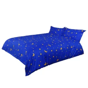 Unique Bargains Blue Moon Stars Pattern Duvet Cover Pillowcase Quilt Cover Bedding Set Queen