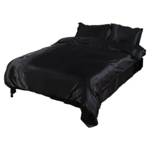 Unique Bargains Bathroom Silk Blend King Size Duvet Cover Pillowcase Sheet Bedding Set Black