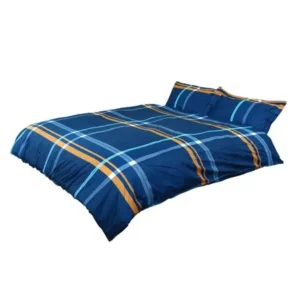 Unique Bargains Plaid Pattern Duvet Cover Pillowcase Quilt Cover Bedding Set Super King Blue