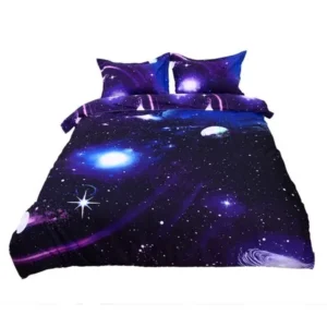 Unique Bargains Galaxy Sky Cosmos Night Pattern Queen Size Bedding Quilt Duvet Set Dark Purple