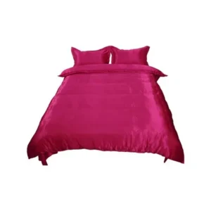 Unique Bargains Wine Red Satin Silk Like Bedding Set Duvet Cover Pillowcase Sheet, King Size