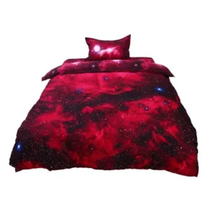 Unique Bargains Galaxy Sky Cosmos Night Pattern Queen Size Bedding Quilt Duvet Cover Set Red