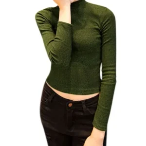 Unique Bargains Women's Slim Fit Mock Neck Long Sleeves Ribbed Cropped Top