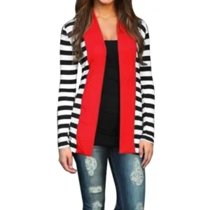 Unique Bargains Women's Stripes Shawl Collar Paneled Tunic Cardigan