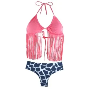 Women Swimming Tassels Design Padded Bikini Swimsuit Bathing SuitsSet