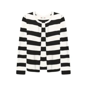 Unique Bargains Women's Stripes Open Front Round Neck Knitted Cardigan