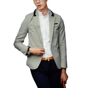 Unique Bargains Men's Contrast Color One-buttoned Figure Flattering Blazer