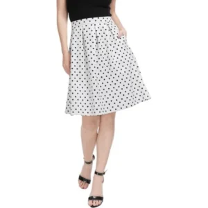 Unique Bargains Women's Box-Pleated Side Pockets Polka Dots Prints Full Skirt