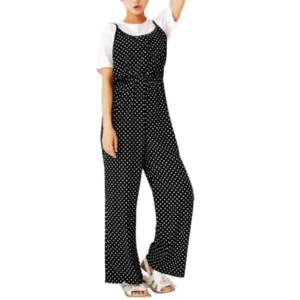 Unique Bargains Women's Elastic Waist Polka Dots Prints Spaghetti Straps Jumpsuit