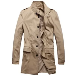 Unique Bargains Men's Convertible Collar Button-tab Shoulder Trench Coat Dark Khaki (Size M / 38)