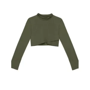 Unique Bargains Women's Tulip Front Mock Neck Long Sleeves Slim Fit Cropped Top