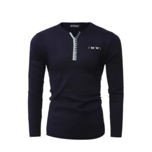 Unique Bargains Men's Decor Mock Chest Pocket Long Sleeves V Neck Buttons Henley Sweater