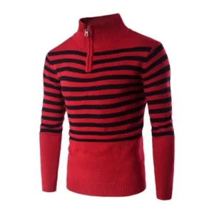 Unique Bargains Men's Long Sleeves Knit Pullover Mock Neck Half-Zip Printed Sweater