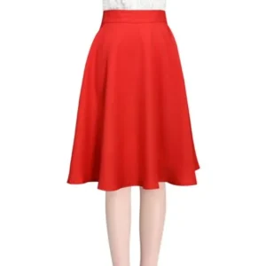 Women's Knee Length Round Hem Stylish Full Skirt Red S (US 6)