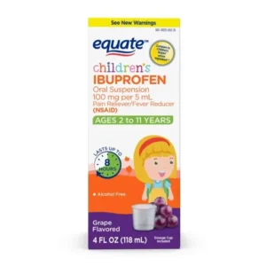 EquateChildren's Ibuprofen Oral Suspension 100 mg per 5 mL, Pain Reliever/Fever Reducer (NSAID), Grape Flavor , 4 Oz