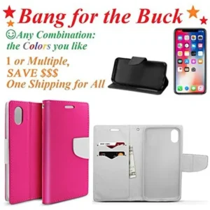 ~ Value Packing ~ for 5.8" iPhone 10 X iphoneX Case Phone Case Leathery Texture Hybrid Wallet Kick Stand Pouch Pocket Purse Screen Flip Cover Pink White