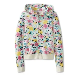 Juicy Couture Kids Girl's Floral Terry Hoodie LG (8-10 Big Kids)