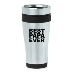 16oz Insulated Stainless Steel Travel Mug Best Papa Ever (Black)