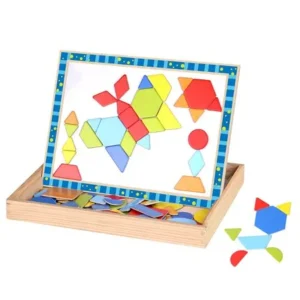 Timy Shape Puzzle Wooden Magnetic Art Easel with Chalkboard and Chalk Educational Toy for Kids