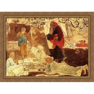 Three pilgrim announce Abraham the birth of Isaac 36x28 Large Gold Ornate Wood Framed Canvas Art by Alexander Ivanov