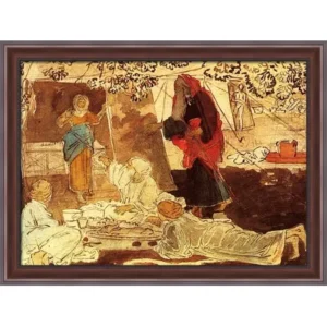 Three pilgrim announce Abraham the birth of Isaac 36x28 Large Walnut Ornate Wood Framed Canvas Art by Alexander Ivanov