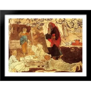 Three pilgrim announce Abraham the birth of Isaac 36x28 Large Black Wood Framed Print Art by Alexander Ivanov