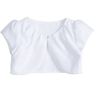 Little Girls Girls Kids Pearl Button Sweater Flower Girl Bolero Jacket Cover Shrug White 4 (S3K1)