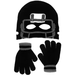 Boys Football Face Mask Knit Beanie with Eye Holes & Gloves Set