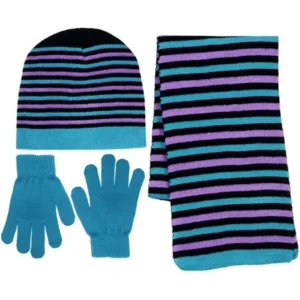 Girl's 3 Piece Knit Hat, Scarf & Gloves Set