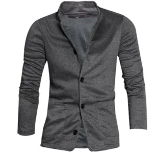 Men Dark Gray Button Closure Two Big Pockets Casual Jacket M