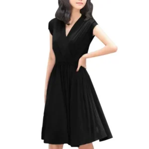 Women's Black Crossover Deep V Neck Stretchy Pullover Dress (Size S / 4)