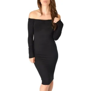 Lyss Loo Bold Move Off the Shoulder Long Sleeve Midi Dress