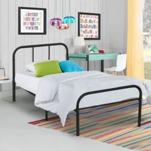 Kingpex Black Twin Size Metal Platform Bed Frame Mattress Foundation with Headboard/Footboard for Boys Kids Adult Modern Home Bedroom Furniture