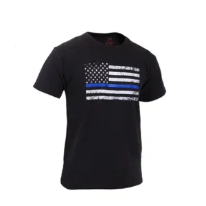 Kids Thin Blue Line US Flag T-Shirt, Law Enforcement Support, Black