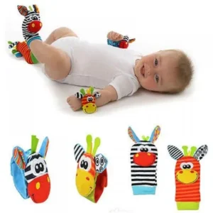 4pcs set Cute Animal Infant Baby Kids Hand Wrist Bell Foot Sock Rattles Soft Toy Aphe