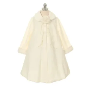 Ivory Fleece Faux Fur Collar Cuff Stylish Coat Girls 2T