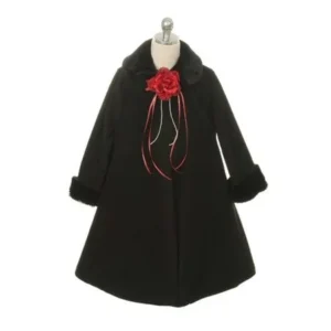 Kids Dream Black Fleece Faux Fur Collar Cuff Stylish Coat Girls 2T