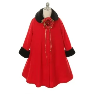 Red Fleece Faux Fur Collar Cuff Stylish Coat Girls 2T