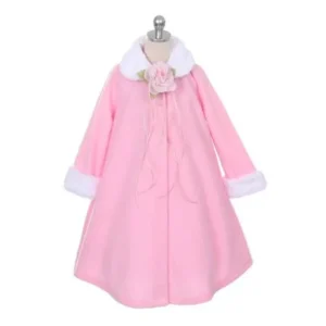 Pink Fleece Faux Fur Collar Cuff Stylish Coat Girls 2T