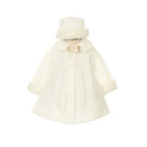 Ivory Fleece Faux Fur Collar Stylish Coat Baby Girl 6-24M