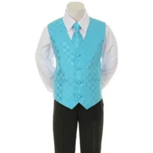 Kids Dream Aqua Checkered Vest Necktie Special Occasion Boys Suit 5-20