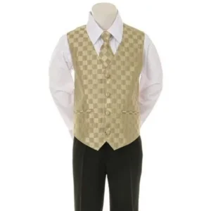 Gold Checkered Vest Necktie Special Occasion Boys Suit 5-20