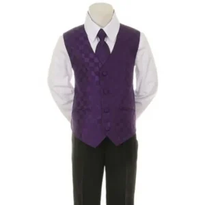 Purple Checkered Vest Necktie Special Occasion Boy Suit 5-20