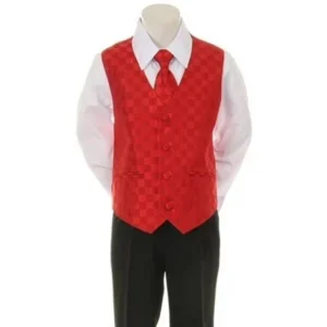 Red Checkered Vest Necktie Special Occasion Boys Suit 5-20