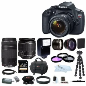 Canon EOS Rebel T5 DSLR Camera with EF-S 18-55mm IS II & 75-300mm Zoom Lens and 32GB Accessory Bundle