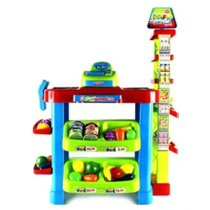 Fun Super Market Pretend Play Toy Market Play Set w/ Toy Cash Register, Working Scanner, Shopping Cart, Pretend Food and Money