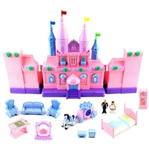 My Dream Castle Mansion 43 Toy Doll Playset w/ Lights, Sounds, Prince and Princess Figures, Horse Carriage, Castle Play House, Furniture, Accessories